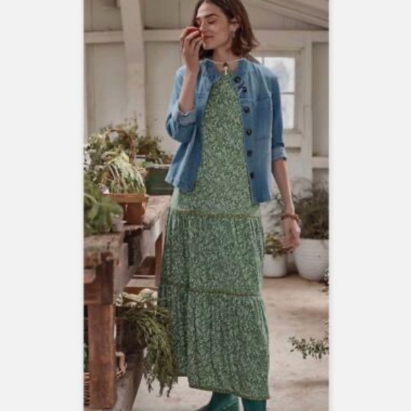 J. Jill Green Grass Fern Ditsy Tiered Mixed-Print Maxi Dress Size XS - Picture 5 of 12